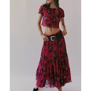 Free People Blooming Romance Skirt Set Women XS Boho Chic Floral Country Cottage